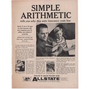 Allstate Auto Insurance Magazine Advertisement 1958 Vintage Arithmetic Family